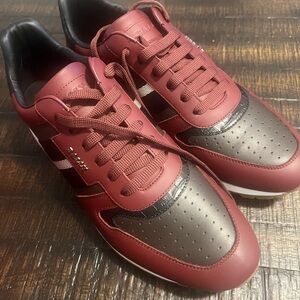 Bally Men's Red Armold Leather Low Top Sneakers Shoes